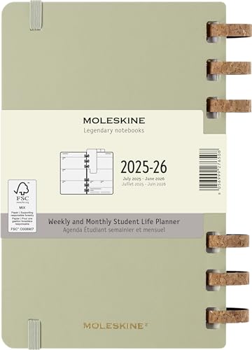 Планировщик Moleskine 2026, начало с января, 12-месячный спиральный академический дневник, большой формат (13 см x 21 см), Миндаль, DHSPP2912MWH3Y26