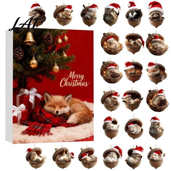 Christmas Party Supplies Advent Calendar 24 Days of 2D Acrylic Forest Animal Acorn Seasonal Home Ornament Ornaments for Kids Holiday Countdown