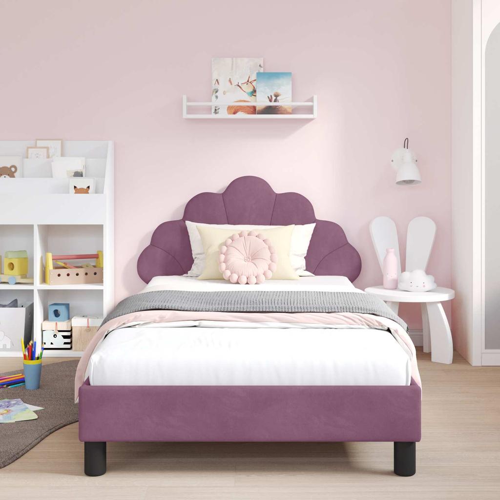 Children s Bed Frame with Headboard Purple 90 x 200 cm Velvet