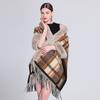 Shawl Versatile Fur Collar Fringed Plaid Cardigan Shawl Cape With Woolen Coat Female 1224 #