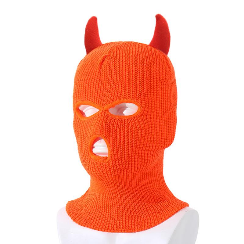 Horn Warm Knitted Hat Headgear Three-hole Wool Hat Ski Mask Funny Halloween Headgear Hat