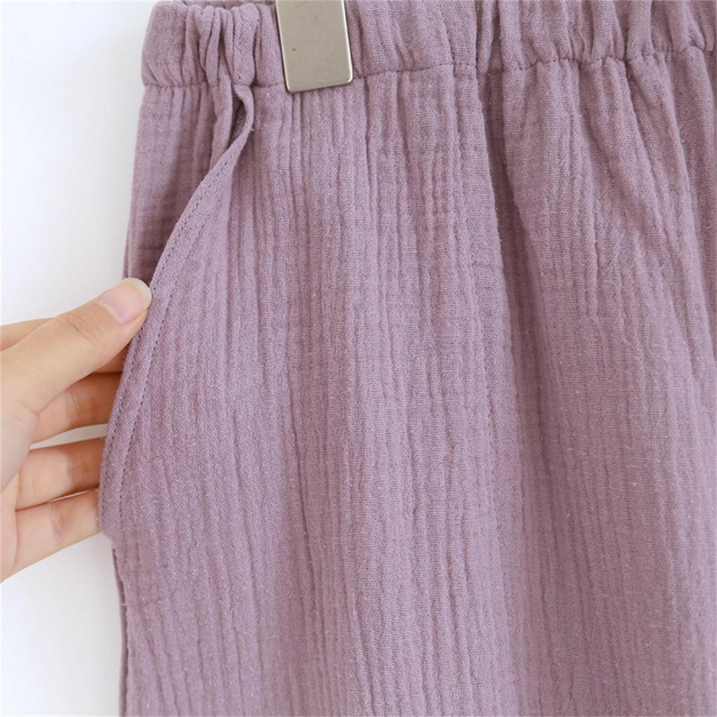 Kyonuza Cotton Loungewear for Spring and Solid Gauze Simple Long Day Size x Purple Women's 100% Pajamas, Open-Front Autumn, Color, Fabric,