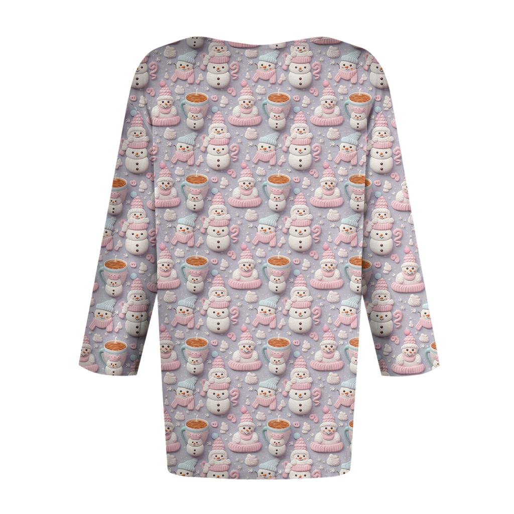 Женская модная повседневная футболка с рукавом три четверти и рождественским принтом, с круглым вырезом