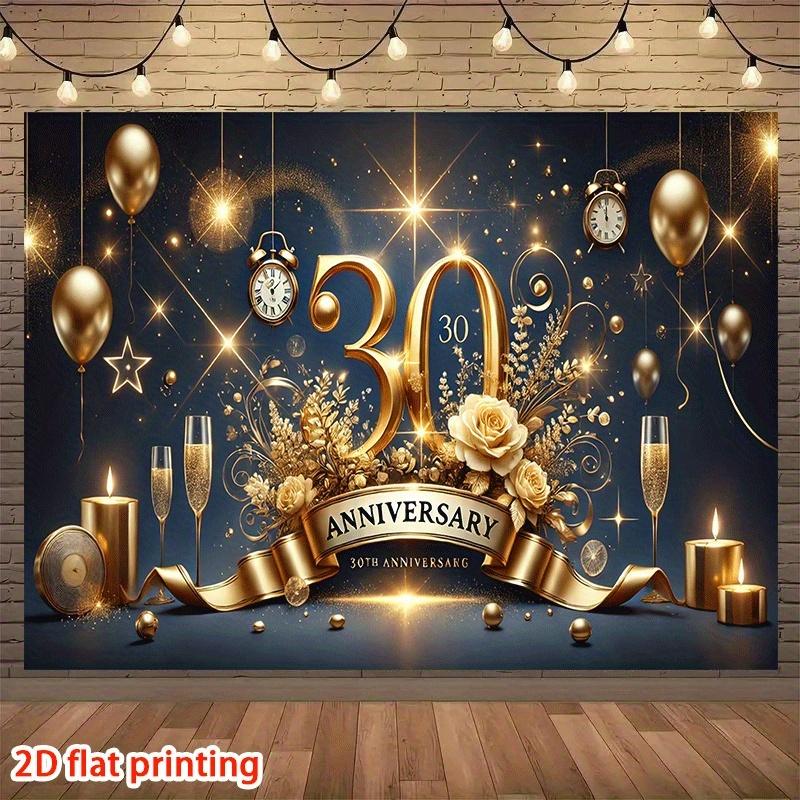 2D плоский баннер 1 шт. Празднование 30-летия - Золотой юбилей Украшенный Шампанским Цветочными украшениями - Свадьба День Рождения