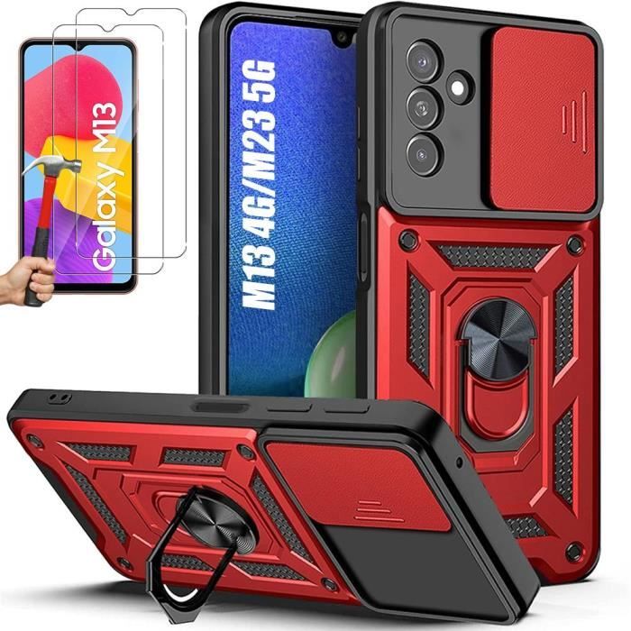 Coque et 2 verres trempés - Booling - pour Samsung Galaxy M13/M23 5G - Rouge - Anti-Rayure - Antichoc