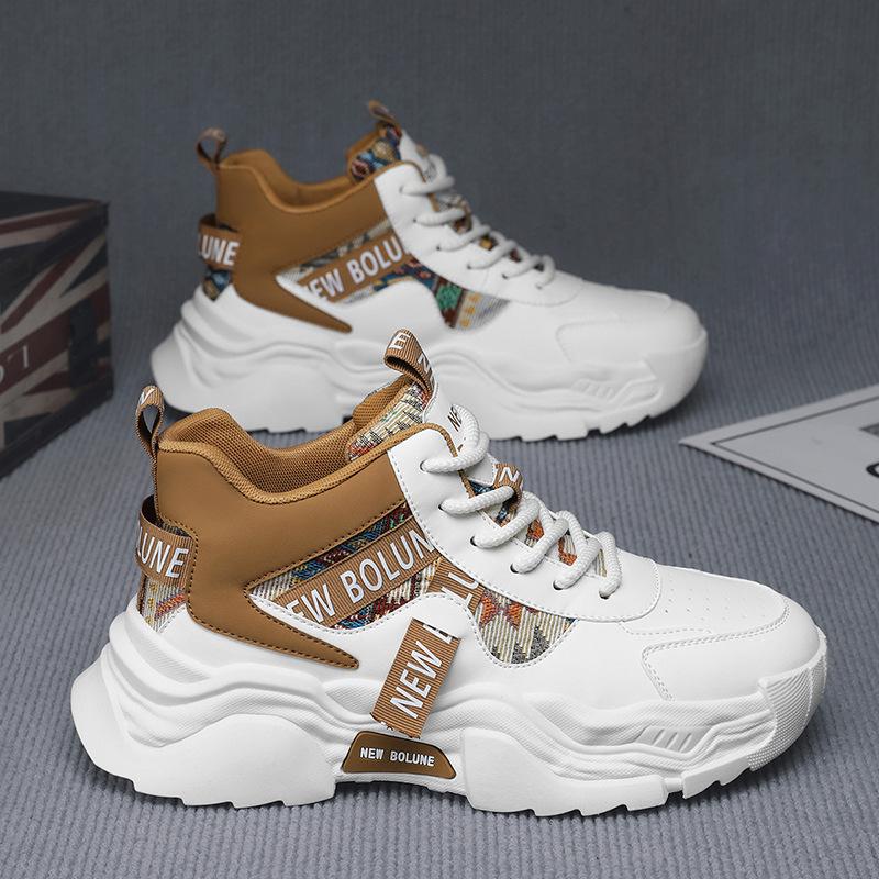 High Top Men's Shoes 2025 Thick Sole Height Increasing Trend Embroidery Versatile Sports Leisure Running Dad