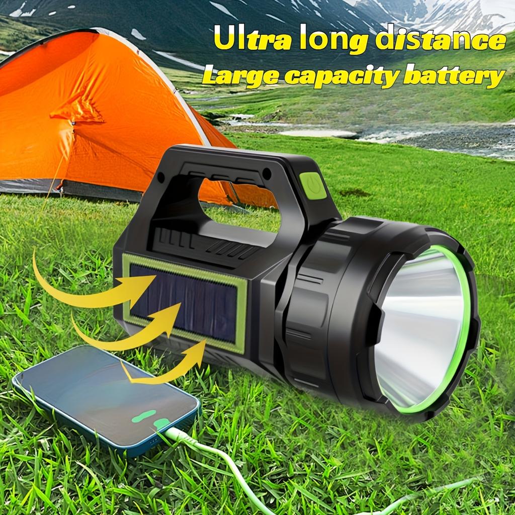 Solar Rechargeable Super Bright Handheld LEDs Spotlight, Multifunctional Camping Lamp Work Lights, 7 Light Modes&IPX4 Waterproof