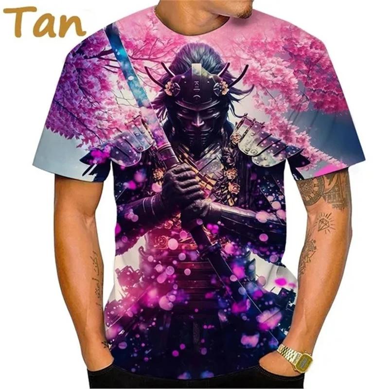 Новая футболка с японским самураем, 3D-принт, сакура, ниндзя, рубашка с коротким рукавом, модные повседневные топы для мужчин и женщин, футболки