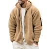 Men Fall Winter Coat Thick Plush Hooded Long Sleeve Zipper Closure Loose Cardigan Warm Cold Resistant Solid Color Soft Pockets Mid Length Men Jacket
