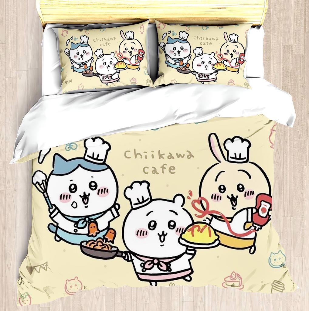 Набор постельного белья CHIIKAWA Пододеяльник Miniso - Современный принт для дома Детская комната Совместный бренд Периферийный набор для матраса и кровати 3 предмета