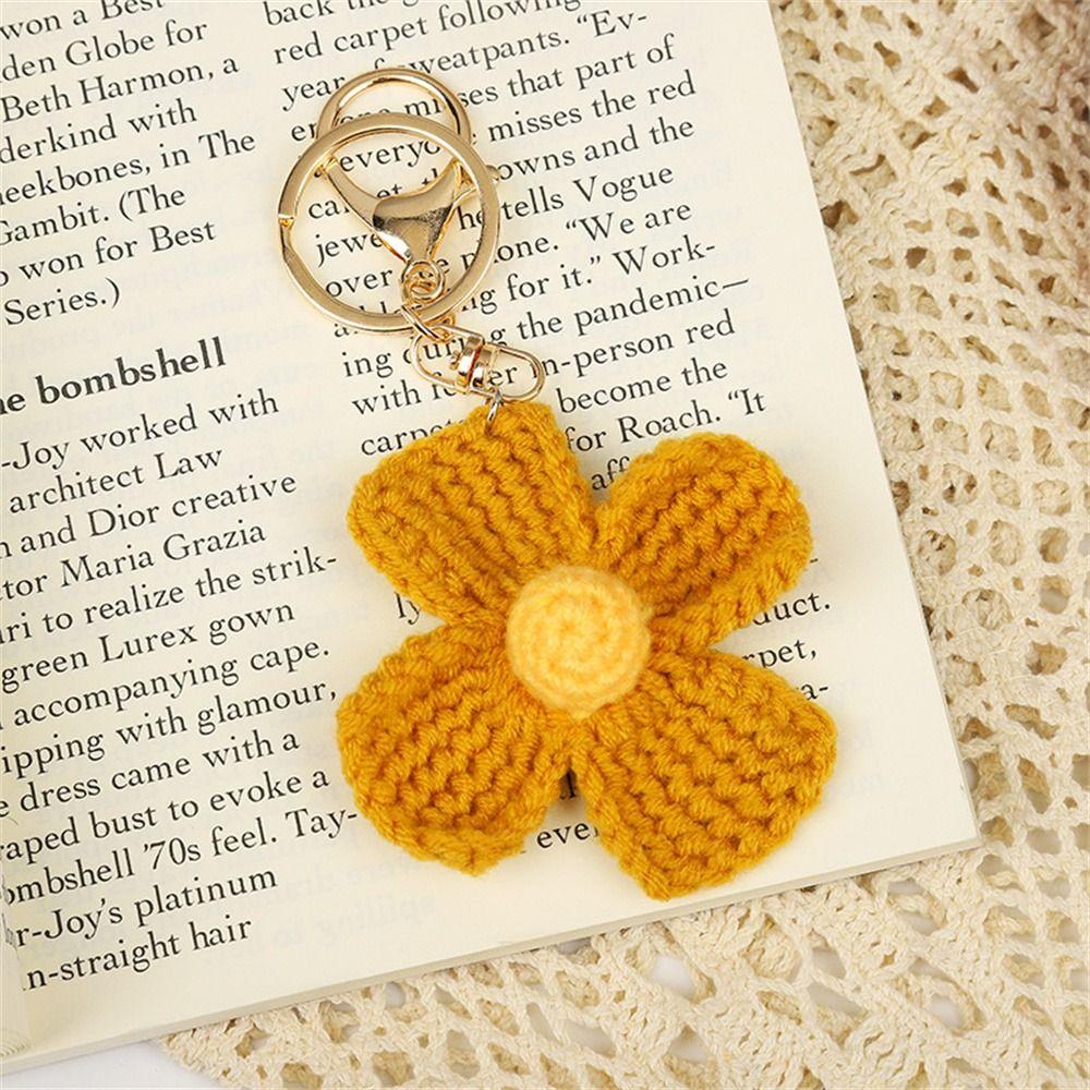 Sweet Cute Crochet Flowers Cartoon Weaved Keyrings Girl Women Knitted Keychain Car Pendant