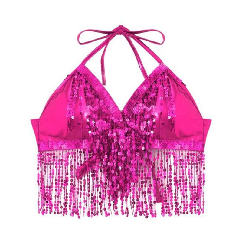 Belly Dance Sequin Fringe Top Nightclub Performance Halter Bra Dance Wear Show Costumes Halter Bra Performance Top