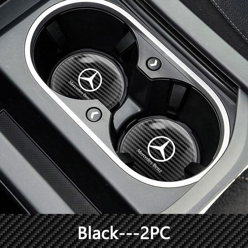 CRA1 2Pcs Car Cup Coasters Anti-Slip Carbon Fiber Texture Auto Cup Mat For Mercedes Benz C E S Class GLC GLA GLB GLE GLS W212 sticker
