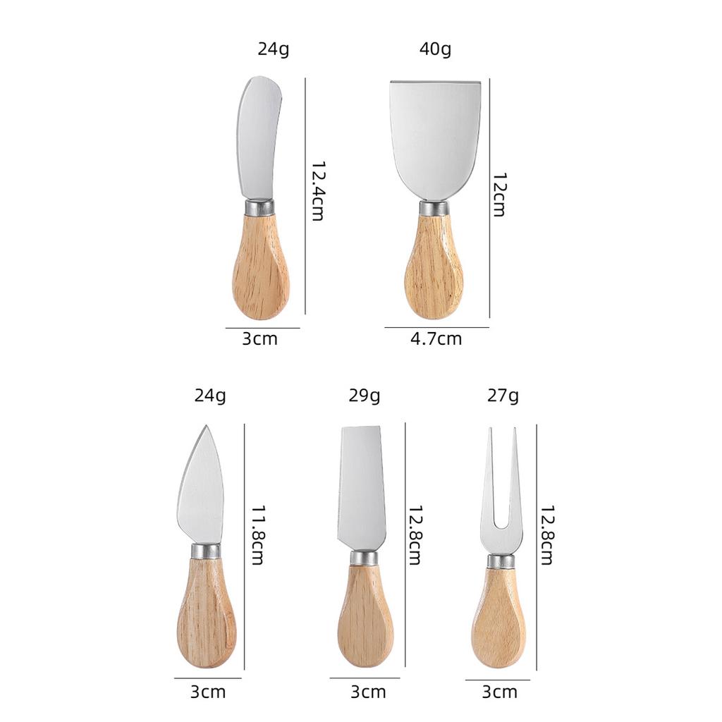5pcs/set Stainless Steel Knife Sets Wood Handle Cheese Cutter Slicer Kitchen Spatula Cheese Knives Kitchen Cooking Accessories
