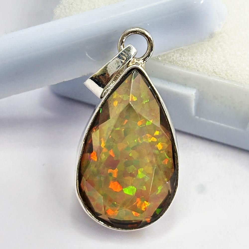 Natural Fire Opal 24 Ct 925 Sterling Silver Pendant Pear Gems For Gift