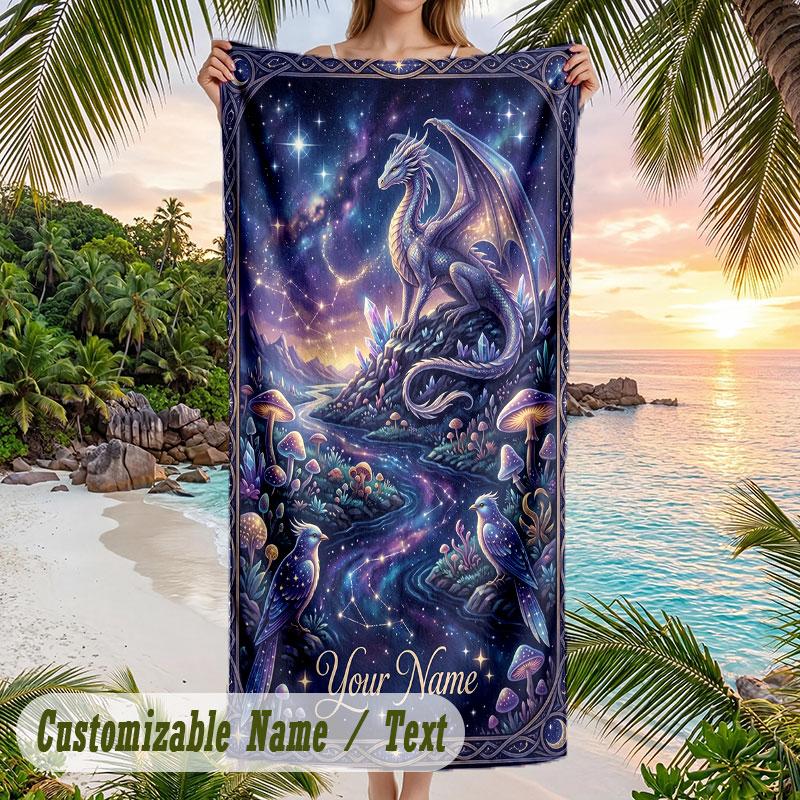 Dragonfly Garden Dream Theme Quick Dry Beach Towel Custom Name Text Print Large Sand Resistant Towel Beach Vacation