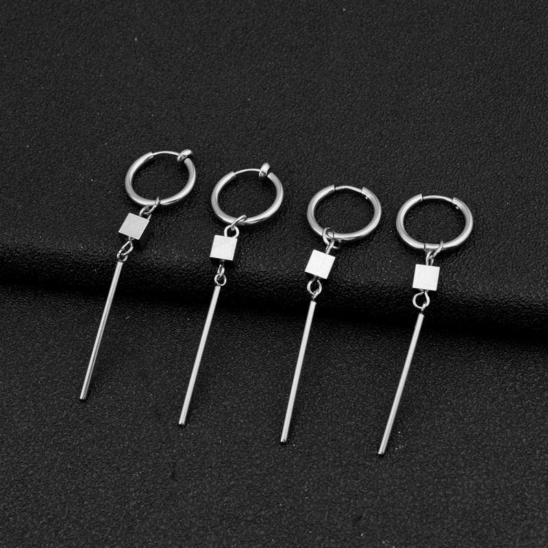Корейские мужские квадратные длинные серьги из нержавеющей стали - Панк-стиль, Мода OL, Титановая сталь для пар.