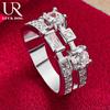 925 Sterling Silver Round Square AAA Zircon Ring Fashion Wedding Jewelry