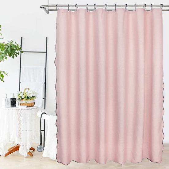 Фестончатая шторка для душа Сверхпрочная водонепроницаемая шторка с 12 крючками Стираемая толстая тканевая шторка для душа с черной каймой для ванной комнаты, отеля, ванны