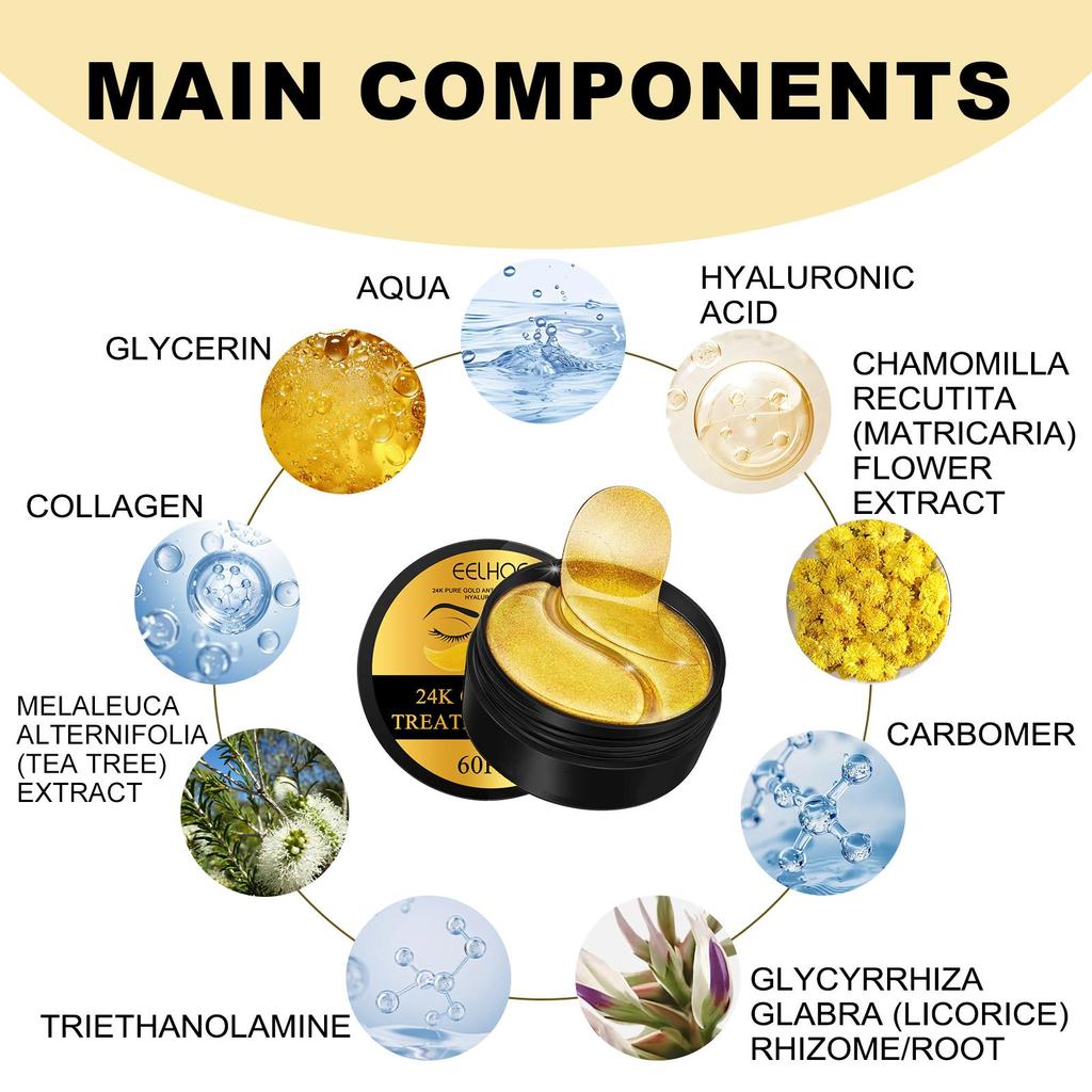 EELHOE Eye Masks (60pcs) Hydrogel eye masks, anti-aging, reduce fine lines, dark circles and eye bags, firm the eye area, moisturizing eye mask