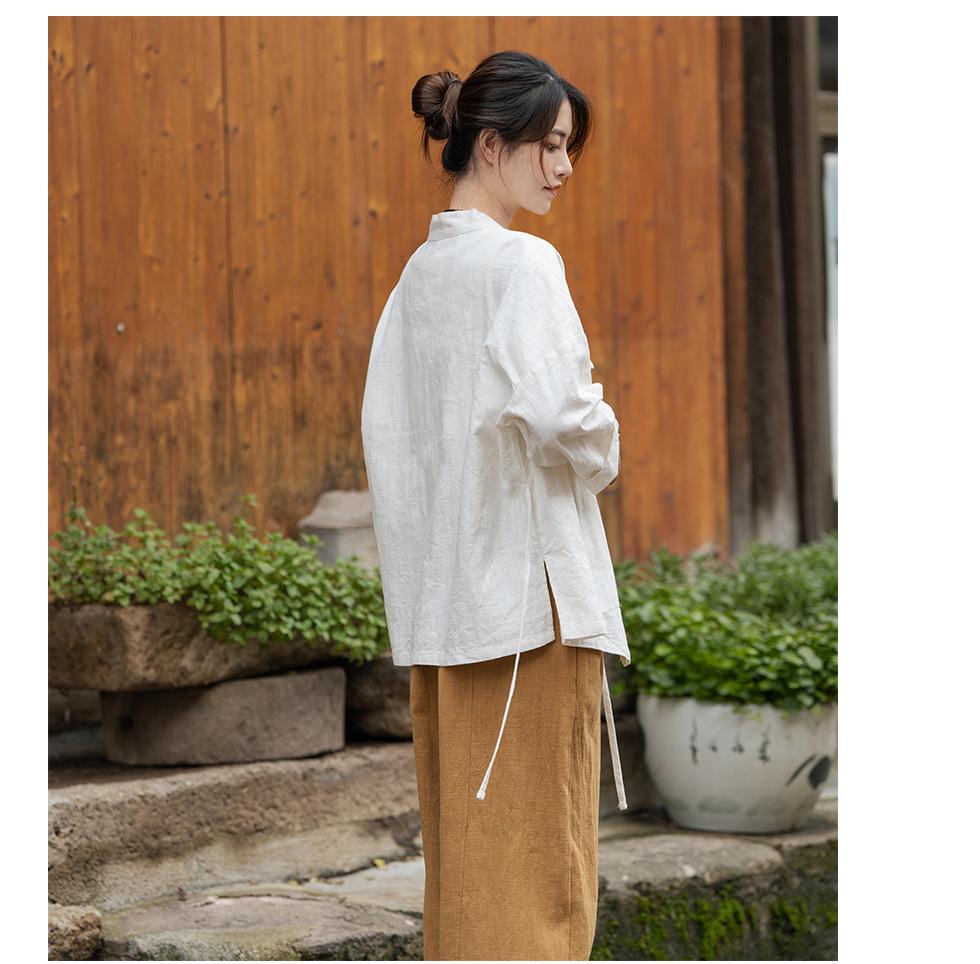 Топ в стиле дзен-ханфу из ткани рами с промытым песком – женская весенняя версия, перекрестный воротник, новый дизайн в стиле китайского чайного искусства