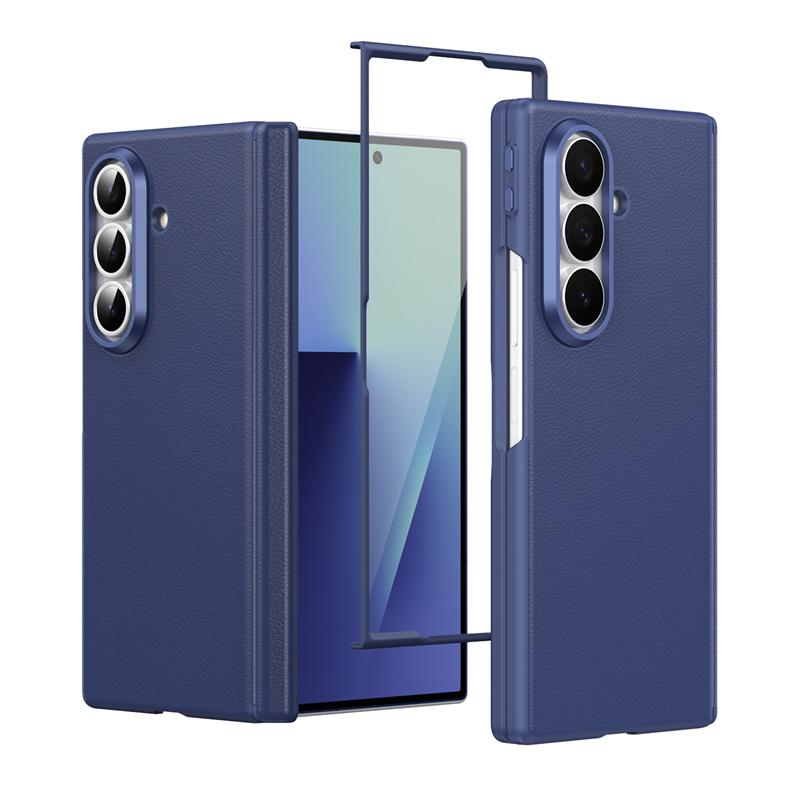 Роскошный умный чехол из гладкой кожи для Samsung Galaxy Z Fold 7 6 5 4 360 Полная защита Шарнир Экран Стекло Ударопрочная накладка
