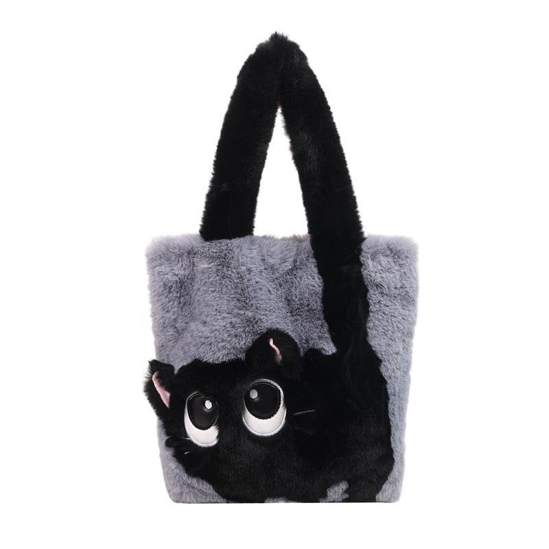 Women's Cute Cat Handbags Faux Fur Underarm Purses Plush Fluffy Shoulder Bag for Women Furry Tote Bag for Fall Winter Large Fuzzy Underarm Handbag