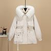 Пирог Преодолевает Женский Средний и Длинный Пояс Узкий С Капюшоном Большой Меховой Воротник Плюшевая Хлопковая Одежда Большого Размера Осень и Зима Хлопковая Одежда Куртка