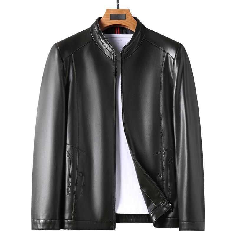 Кожаная куртка, мужская осенне-зимняя новая мужская куртка с воротником-стойкой, мягкая кожаная куртка, мужская свободная повседневная кожаная куртка