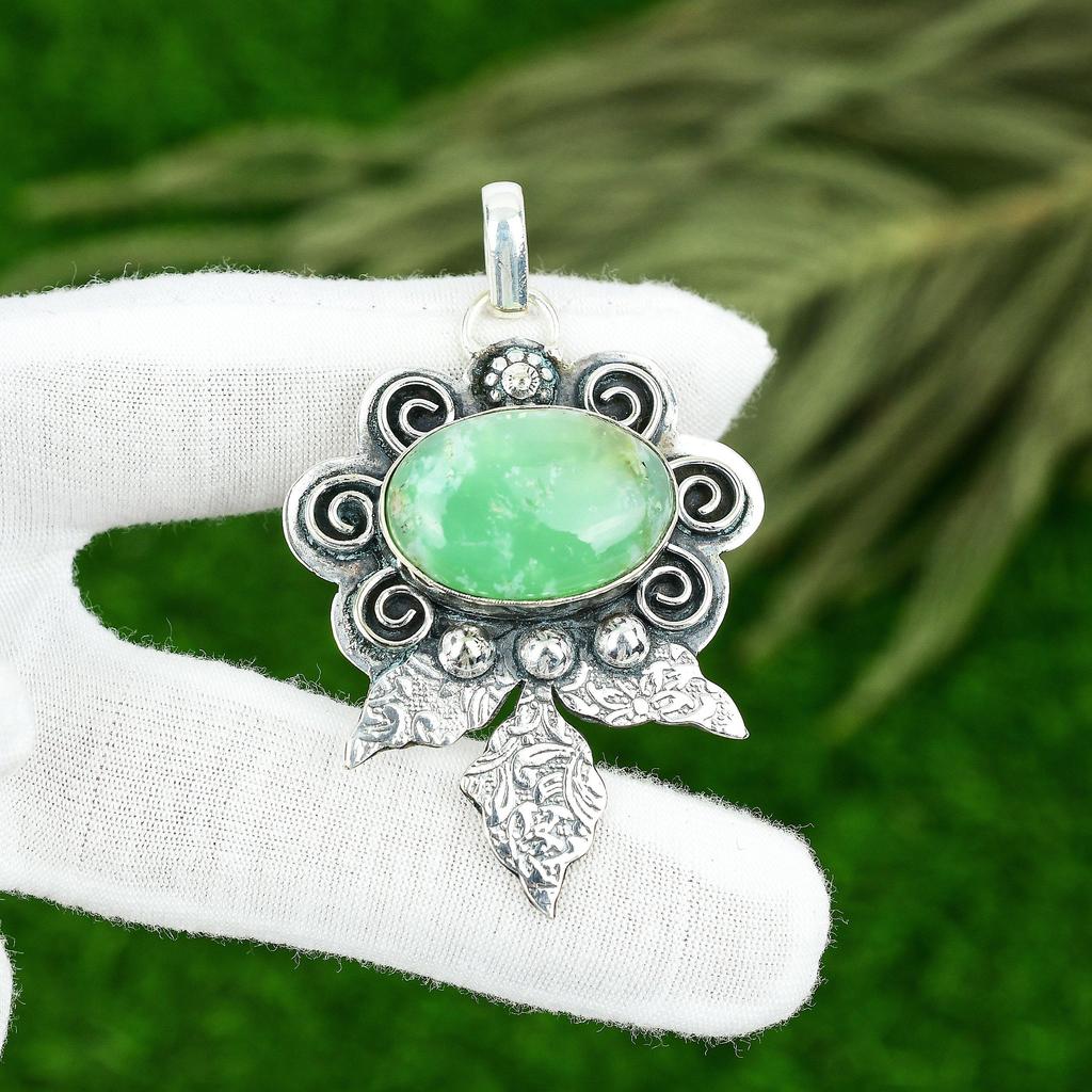 Распродажа ко Дню сестер Овальный хризопраз Драгоценный камень Мать Новая подвеска Ювелирные изделия 925 серебро