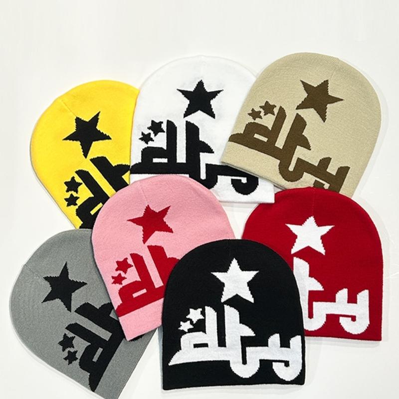 Повседневная жаккардовая шапка со звездами, вязаная ветрозащитная шапка для взрослых, осень-зима, для езды на велосипеде