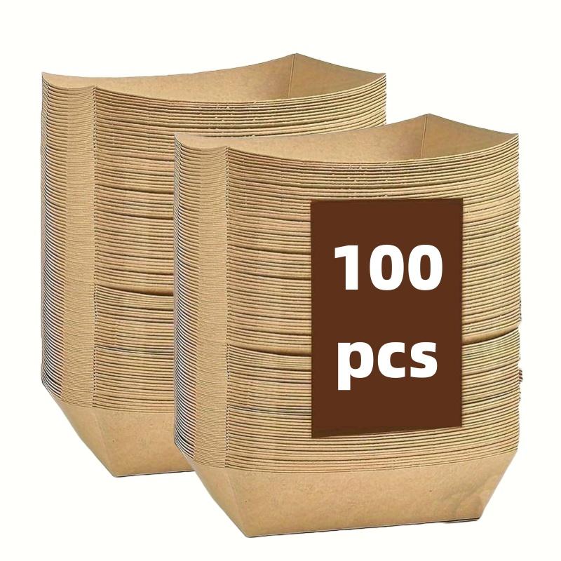 100pcs Kraft Paper Food Tray Heavy-duty Food Boat Trays Disposable Service Basket For Snacks Fries Tacos BBQ Party Tableware Set