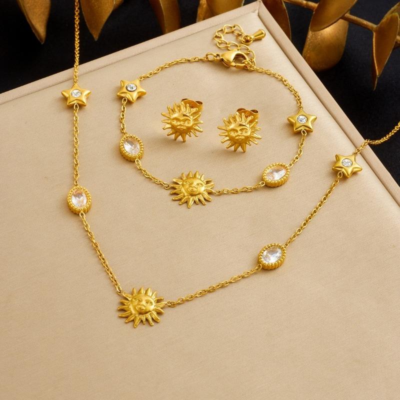 Sun Star Gold Jewelry Set Zircon Necklace Earrings Bracelet