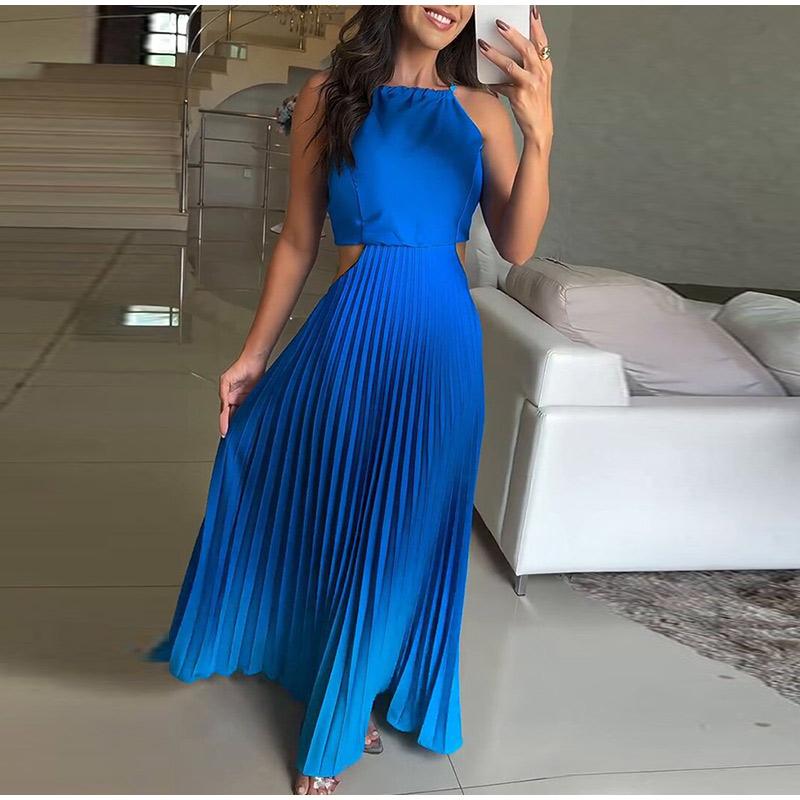 Элегантное плиссированное длинное платье градиентного цвета, модное женское платье без рукавов с подвесным дизайном, стильное, модное, новинка 2025 года