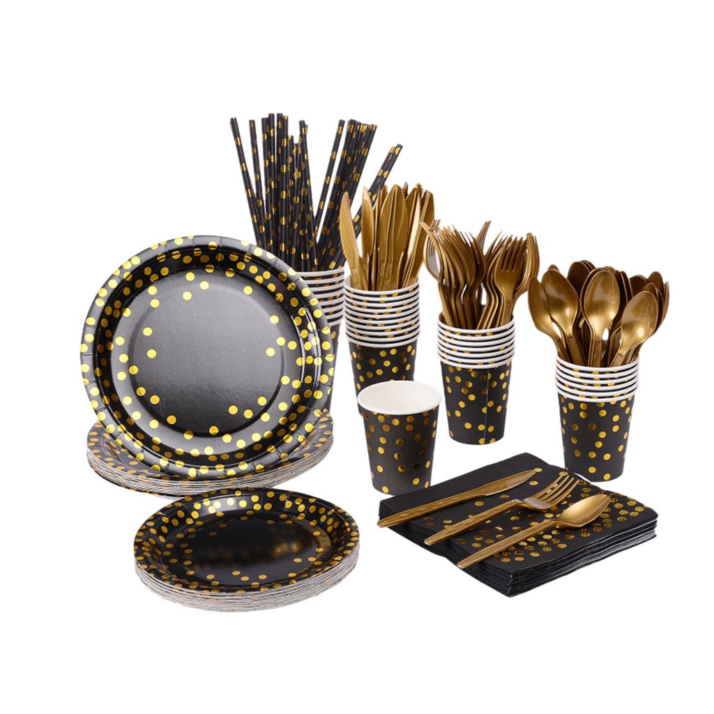 Disposable Tableware Set for 25 Guests Disposable Paper Birthday Dinnerware Plates Forks Knives