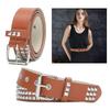 Punk Pyramid Studded Belt for Men Women, Square Rivet Faux Leather Waist Belt, Eyelet Decor Jeans Waistband