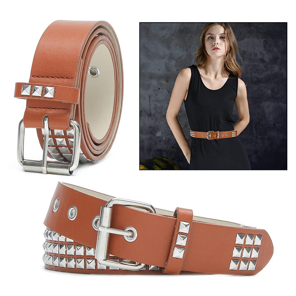 Punk Pyramid Studded Belt for Men Women, Square Rivet Faux Leather Waist Belt, Eyelet Decor Jeans Waistband