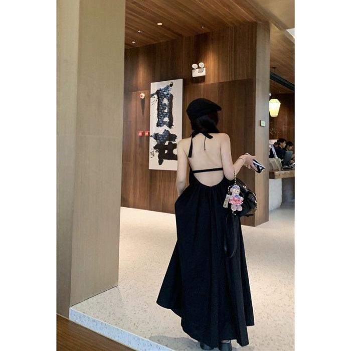 Sexy backless strap neck suspender dress women's summer new temperament slim and thin long skirt