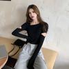 Solid Color Slim Thin Long-sleeved T-shirt for Women Ripped Round Neck Base Shirt for Women for Women Autumn Tight Design Top for Women