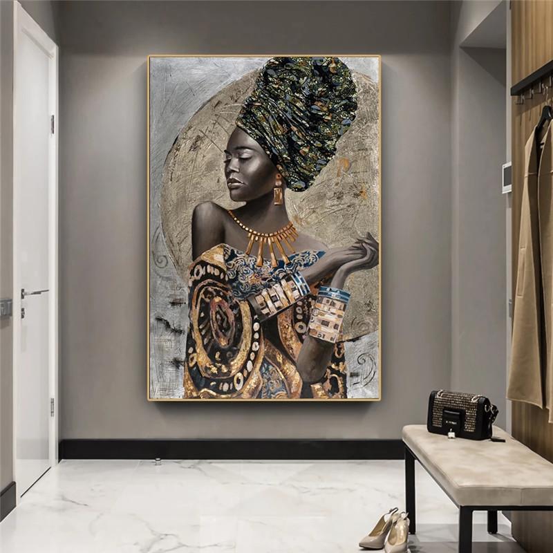 Abstract African Girl Canvas Painting Graffiti Art Posters and Prints Wall Art Pictures for Living Room Wall Decoration Cuadros