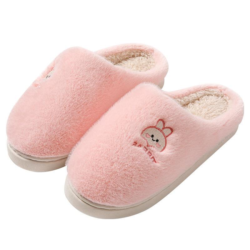 Cotton Slippers Women's Autumn and Winter Home Wear-resistant Cartoon Embroidery Warm Non-slip Thick-soled Embroidery Plush Couple Confinement Shoes