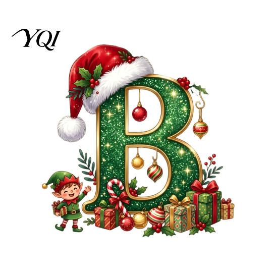 Santa Hat Letter Ornament Personalized 26 Alphabet Christmas with Elf Design, Acrylic Holiday Mantel Hanging Decor for Tree And Party Decorations