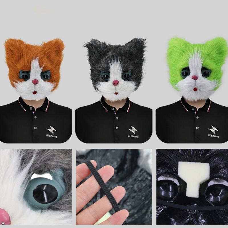 Halloween Latex Animal Cat Head Mask Fancy Dress  Plush Mask  Animal Mask