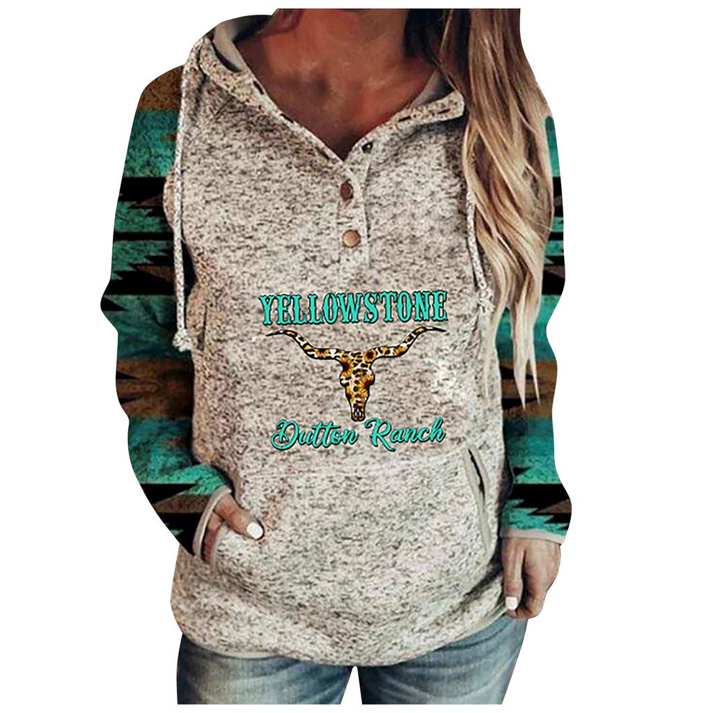 Women's Printed Round Neck Long Sleeve Pullover Casual Sweatshirt