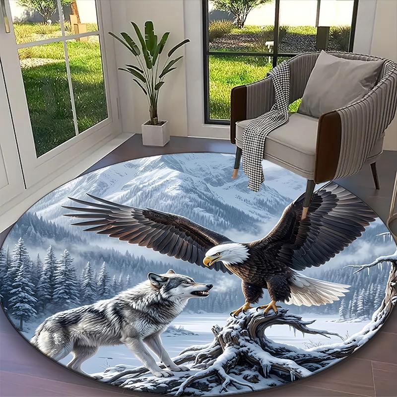 1pc Cloud White Frost Highland Cliff Raptors Rug, Digital Printed Home Chair Sofa Mat, Durable Office Round Carpet, Beautiful Festival Decorations