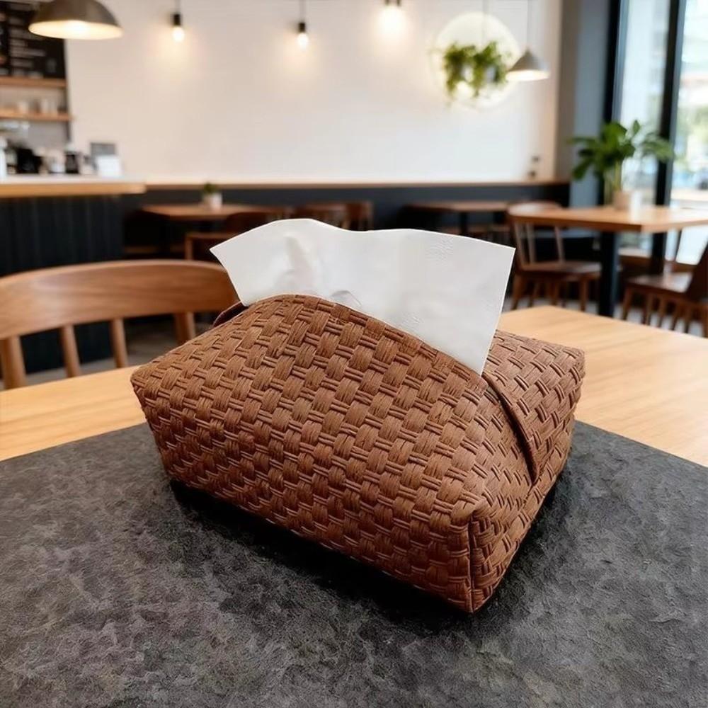 Vintage Woven Pattern Tissue Box Luxurious Tissue Holder Car Mounted Tissue Box Home Living Room