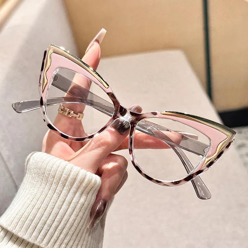 Нейтральные Новые Крупные Рамки Цветовая Коллизия Кошачий Глаз Обычные Очки Женские Ретро Защита от Синего Света Высокой Четкости Плоские Очки