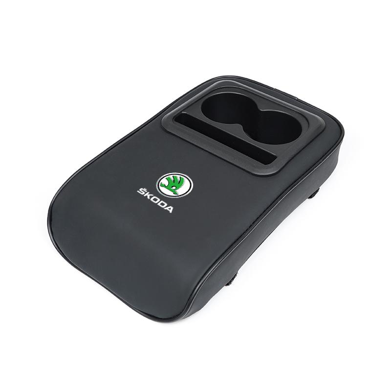 BTSN5 Car Armrest Box Cushion Leather Soft Pad With Cup Holder For Skoda Kylaq Elroq Octavia Enyaq Kamiq Scala Rapid Superb Karoq Yeti