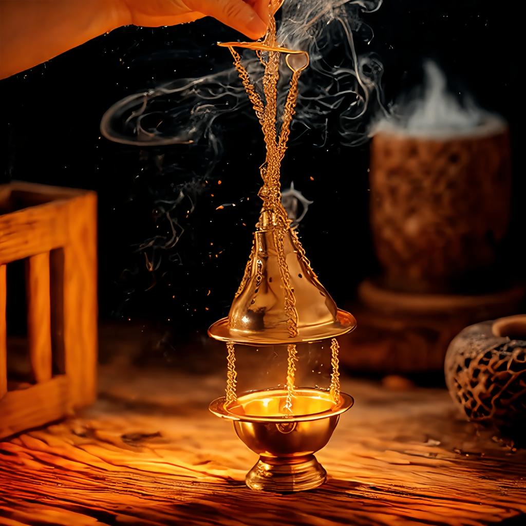 Gold-Plated Hanging Incense Burner with Chain for Church, Home Decor, and Tea Ceremonies