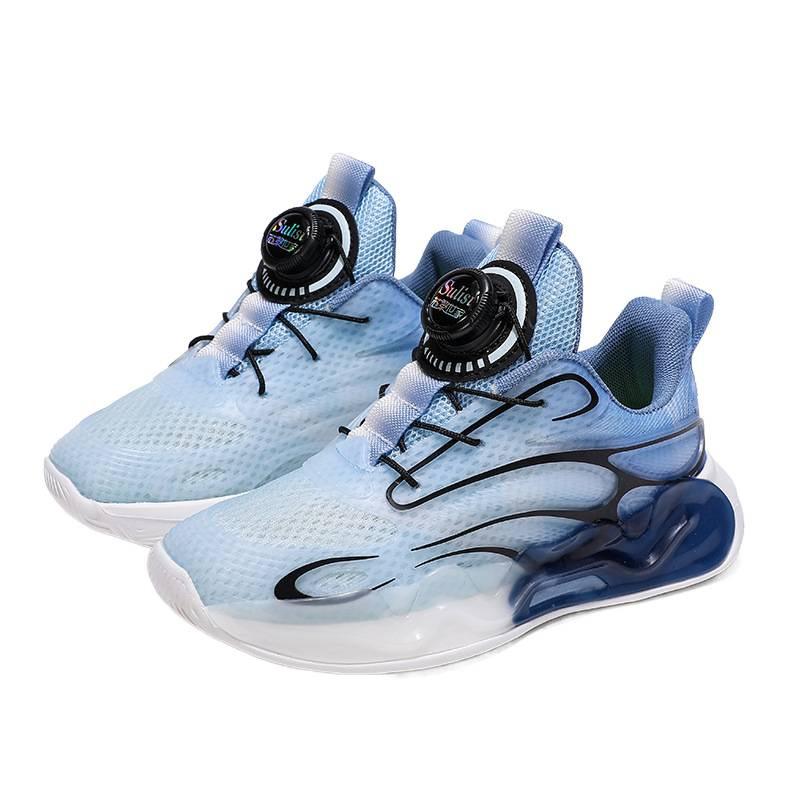 Boys Basketball Shoes Button New Children's Sports Shoes Summer and Autumn Middle and Older Children's Double Net Breathable Student Running Shoes